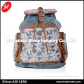 Denim Backpack/White Lace Jean Cloth Leisure Bag/Top Fashion Backpack Bag